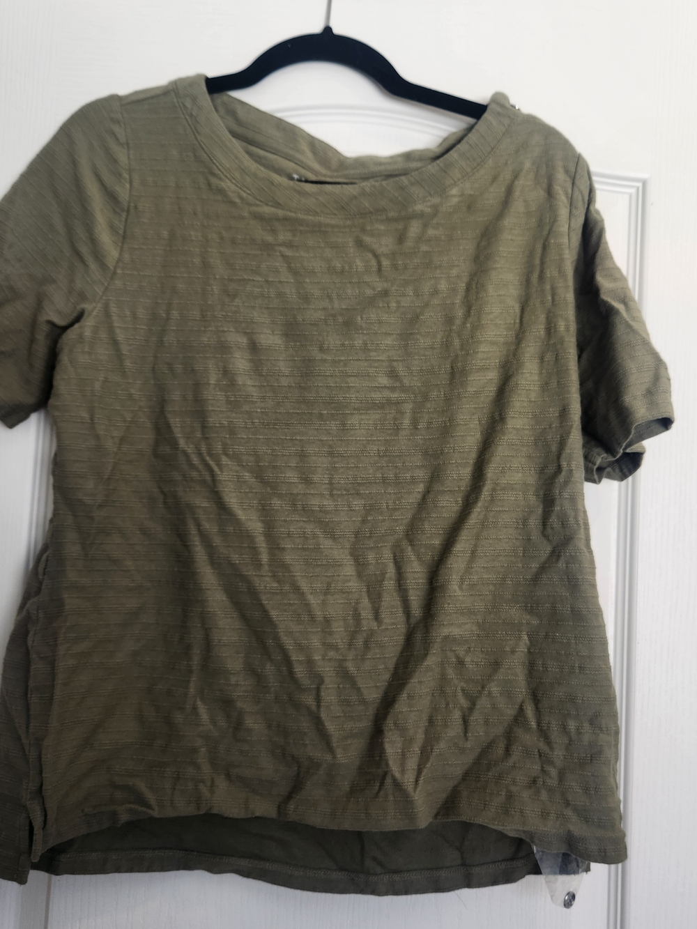 Talbots Olive Green Short Sleeve Textured Cotton Top L Euc